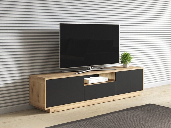 TV-állvány Deltese 106, Laminált forgácslap, 45x180x40cm, Tölgy, Matt fekete
