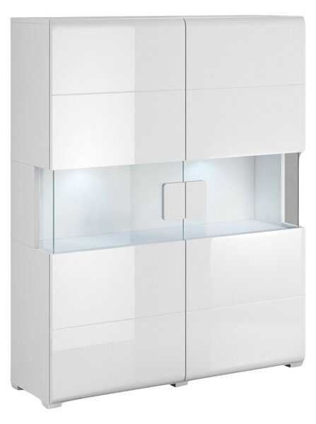 Könyvespolc Torsone 107, Zárt, Ajtókkal, Üveg, Laminált forgácslap, 152x122x39cm, Fényes fehér, Fehér