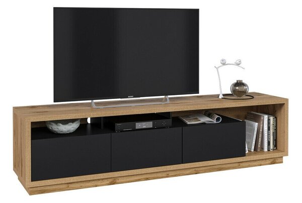 TV-állvány Austin 357, Laminált forgácslap, 50x200x45cm, Matt fekete, Wotan tölgy