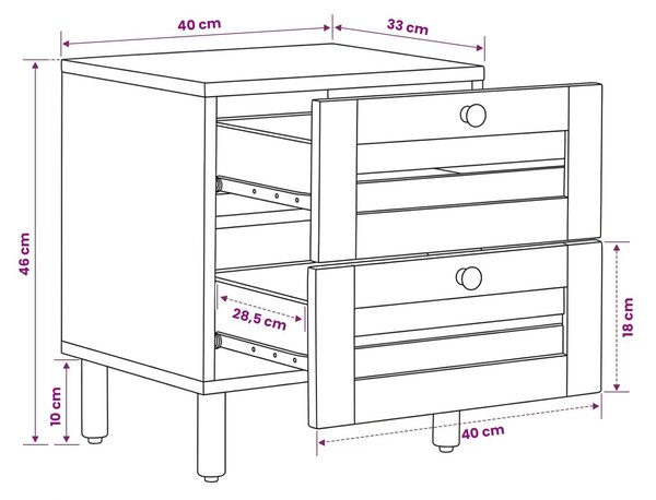 VidaXL Éjjeli asztal 2 db Természetes 40 x 33 x 46 cm Tömör Mangófát