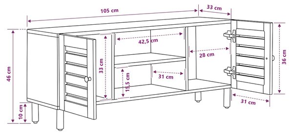 VidaXL Tároló szekrények Természetes 105 x 33 x 46 cm Tömör Mangófát