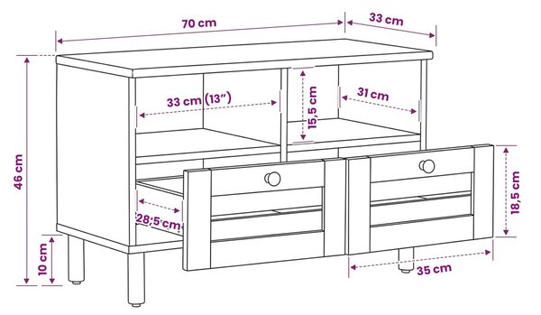 VidaXL Tároló szekrények Természetes 70 x 33 x 46 cm Tömör Mangófát