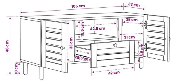VidaXL Tároló szekrények Természetes 105 x 33 x 46 cm Tömör Mangófát