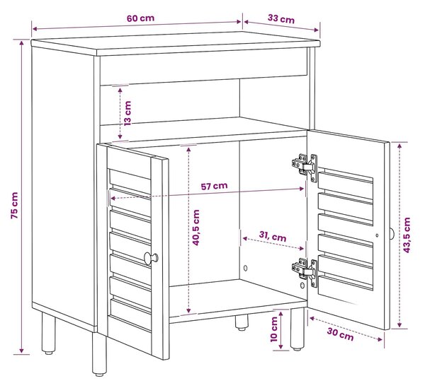 VidaXL Tároló szekrények Természetes 60 x 33 x 75 cm Tömör Mangófát