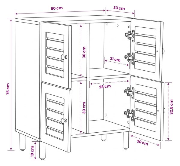 VidaXL Tároló szekrények Természetes 60 x 33 x 75 cm Tömör Mangófát