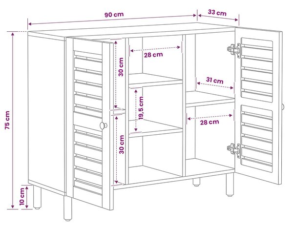 VidaXL Tároló szekrények Természetes 90 x 33 x 75 cm Tömör Mangófát