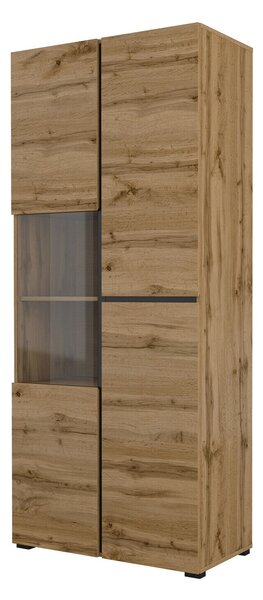Könyvespolc Alfere 110, Zárt, Ajtókkal, Üveg, Laminált forgácslap, 183x79x40cm, Wotan tölgy, Fekete