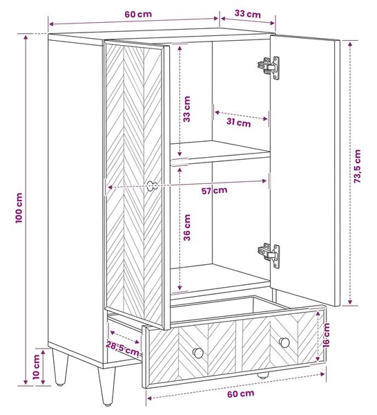 VidaXL Tároló szekrények Természetes 60 x 33 x 100 cm Tömör Mangófát