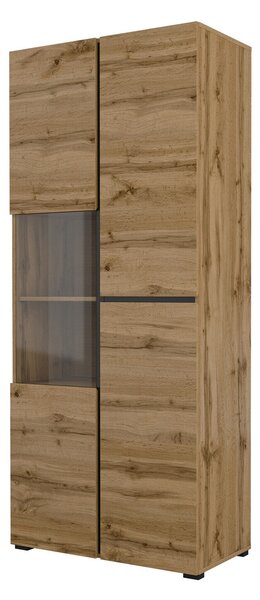 Könyvespolc Alfere 110, Zárt, Ajtókkal, Üveg, Laminált forgácslap, 183x79x40cm, Wotan tölgy, Fekete