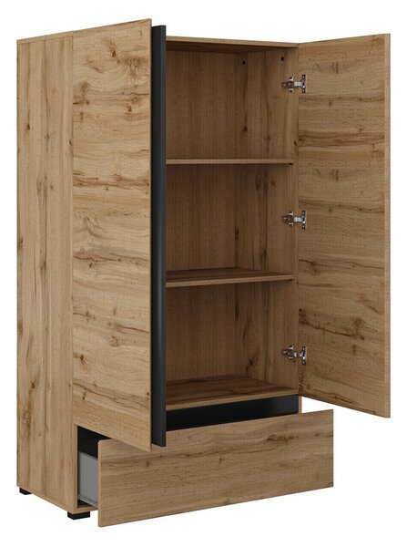 Könyvespolc Alfere 122, Ajtókkal, Zárt, Fiókokkal, Laminált forgácslap, 150x89x40cm, Fekete, Wotan tölgy