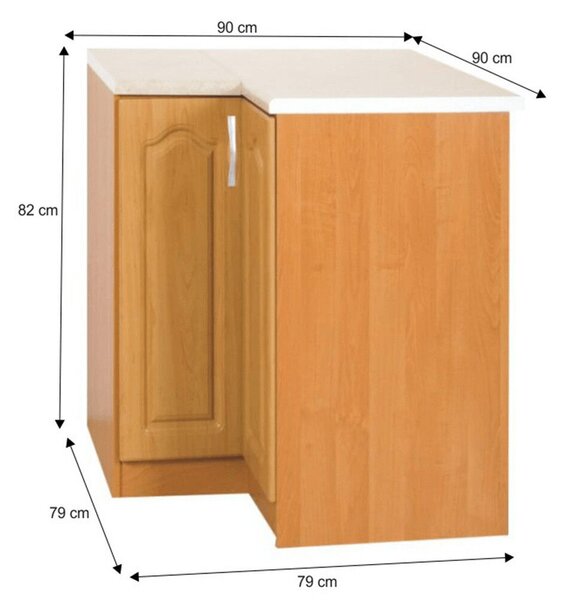 Konyhaszekrény, alsó, sarok, éger, balos, LORA MDF NEW KLASIK S90/90