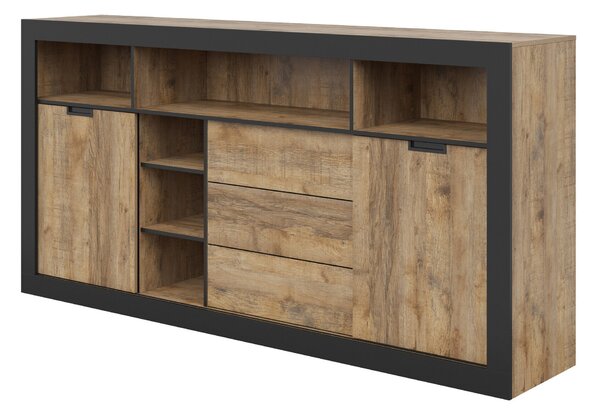 Komód Melmava 103, Laminált forgácslap, 109x220x45cm, Tölgy, Fekete