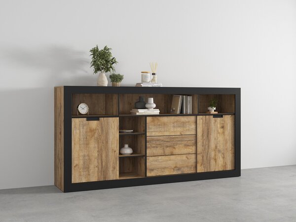 Komód Melmava 103, Laminált forgácslap, 109x220x45cm, Tölgy, Fekete