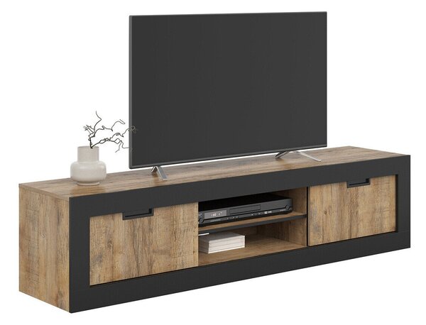TV-állvány Melmava 102, Laminált forgácslap, 43x180x40cm, Tölgy, Fekete