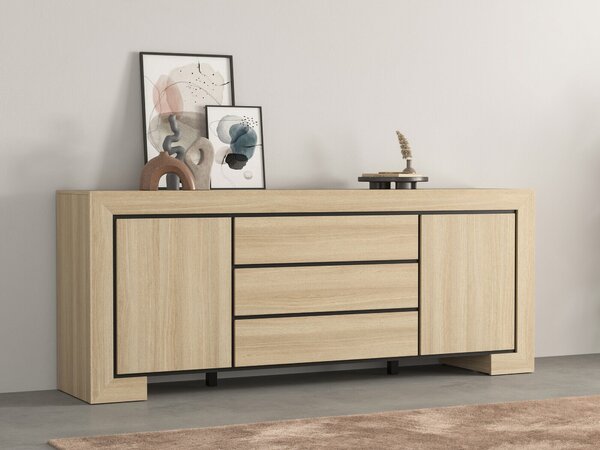 Komód Etrteo 102, Laminált forgácslap, 90x225x48cm, Tölgy, Fekete