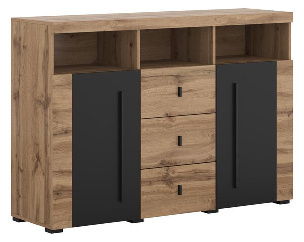 Komód Sorciro 101, Laminált forgácslap, 92x132x39cm, Wotan tölgy, Fekete