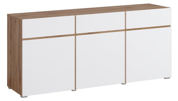 Komód Alfere 103, Laminált forgácslap, 78x180x40cm, Wotan tölgy, Fehér