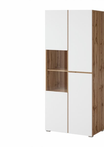 Könyvespolc Alfere 110, Zárt, Ajtókkal, Üveg, Laminált forgácslap, 183x79x40cm, Wotan tölgy, Fehér