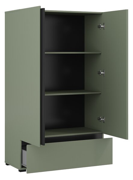 Könyvespolc Alfere 122, Ajtókkal, Zárt, Fiókokkal, Laminált forgácslap, 150x89x40cm, Zöld