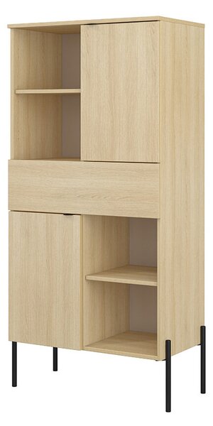 Könyvespolc Levtenu 110, Zárt, Fiókokkal, Ajtókkal, Laminált forgácslap, 150x70x40cm, Tölgy