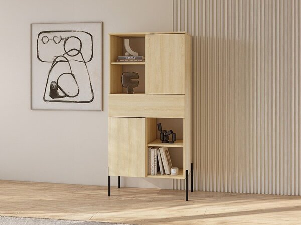 Könyvespolc Levtenu 110, Zárt, Fiókokkal, Ajtókkal, Laminált forgácslap, 150x70x40cm, Tölgy