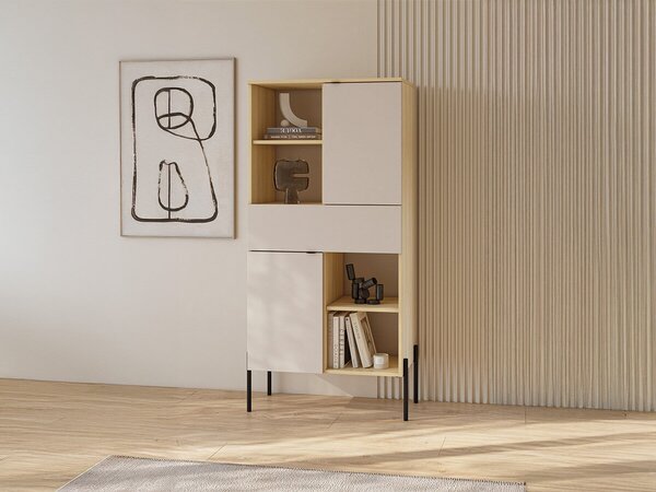 Könyvespolc Levtenu 110, Fiókokkal, Ajtókkal, Zárt, Laminált forgácslap, 150x70x40cm, Tölgy, Kasmír
