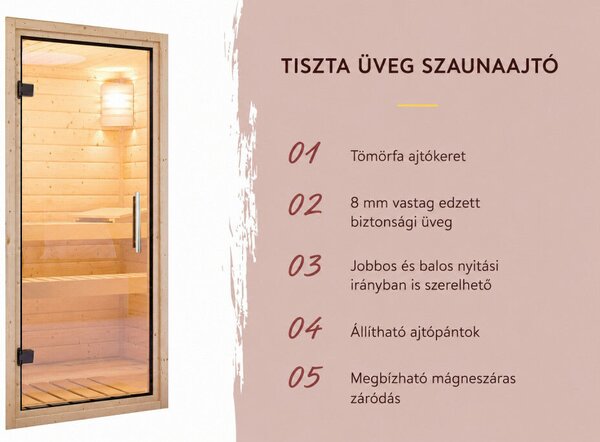 Karibu Variado beltéri finn szauna 2 fő részére – kályha nélkül, választható ajtóval, LED spotlámpás tetőmodullalal