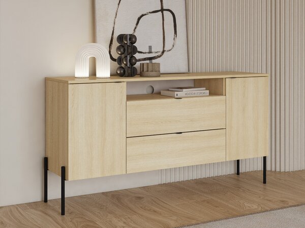 Komód Levtenu 114, Laminált forgácslap, 75x140x40cm, Tölgy