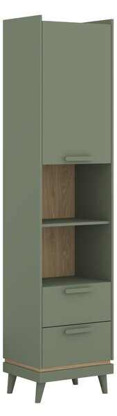 Könyvespolc Fertalu 106, Fiókokkal, Ajtókkal, Zárt, Laminált forgácslap, 215x50x40cm, Zöld, Tölgy