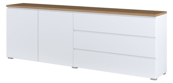 Komód Baletu 107, Laminált forgácslap, 68x199x35cm, Fehér, Tölgy