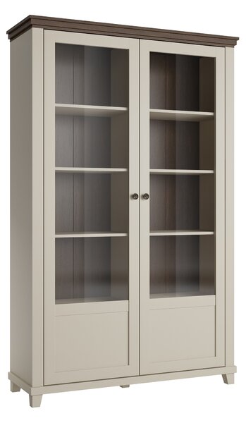 Könyvespolc Tolnue 102, Ajtókkal, Zárt, Közepes sűrűségű farostlemez, Laminált forgácslap, Üveg, 200x126x42cm, Világos bézs, Tölgy