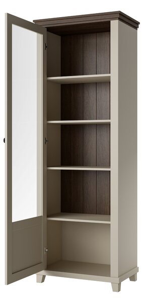 Könyvespolc Tolnue 101, Ajtókkal, Zárt, Közepes sűrűségű farostlemez, Laminált forgácslap, Üveg, 200x71x42cm, Világos bézs, Tölgy