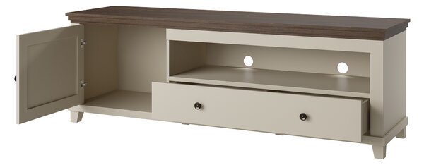 TV-állvány Tolnue 104, Közepes sűrűségű farostlemez, Laminált forgácslap, 61x181x49cm, Világos bézs, Tölgy