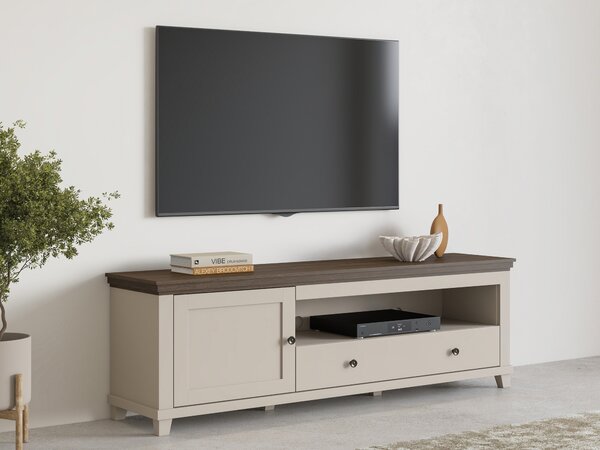 TV-állvány Tolnue 104, Közepes sűrűségű farostlemez, Laminált forgácslap, 61x181x49cm, Világos bézs, Tölgy