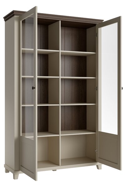 Könyvespolc Tolnue 102, Ajtókkal, Zárt, Közepes sűrűségű farostlemez, Laminált forgácslap, Üveg, 200x126x42cm, Világos bézs, Tölgy