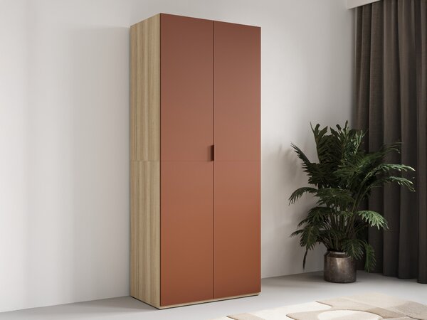 Gardróbszekrény Austin 387, Laminált forgácslap, 215x90x53cm, Narancs, Tölgy