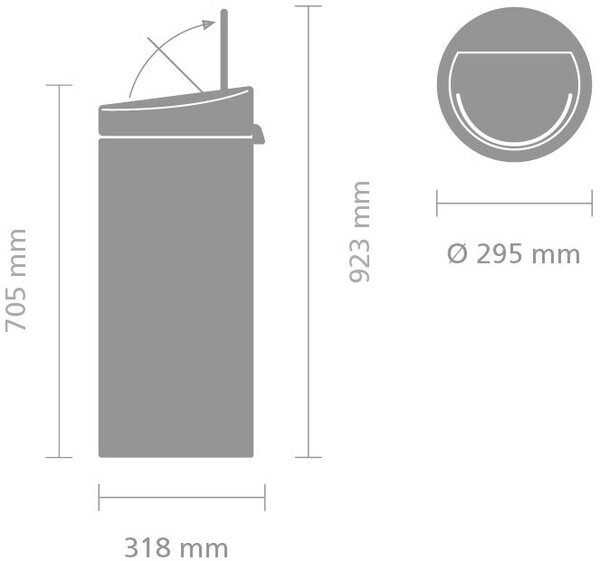 Brabantia Touch Bin New Soft-Touch nyomófedeles hulladékgyűjtő belső tartállyal, kerek, 30L - G méret, acél, hamvasszürke - 254963