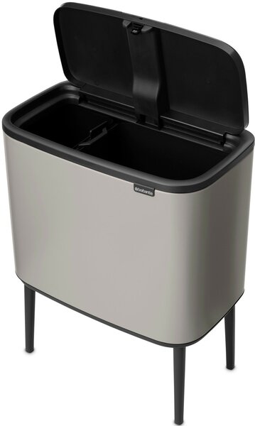 Brabantia Bo Touch Bin nyomófedeles szelektív hulladékgyűjtő, magasított, lábakon álló, műanyag tartály, 11+23L - X+J méret, acél, hamvasszürke - 255007
