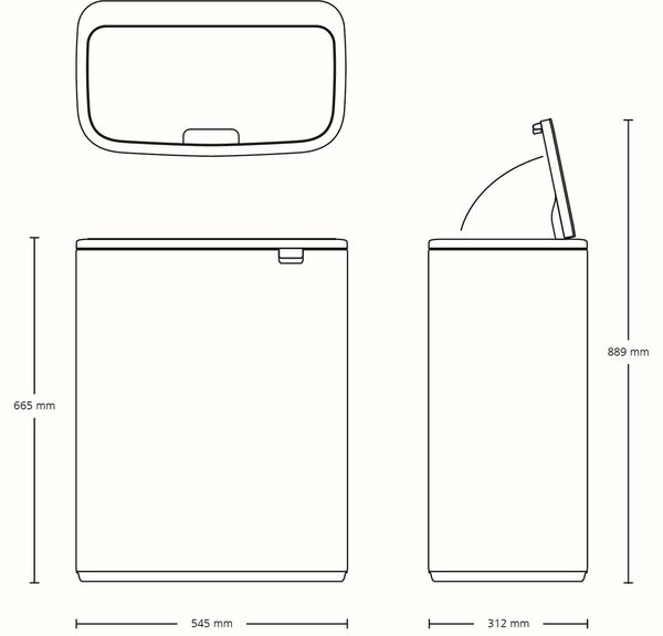 Brabantia Bo Touch Bin nyomófedeles hulladékgyűjtő XXL, padlón álló, műanyag tartály, 2x30L - O méret, acél, hamvasszürke - 255045