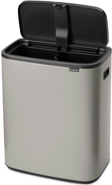 Brabantia Bo Touch Bin nyomófedeles hulladékgyűjtő XXL, padlón álló, műanyag tartály, 2x30L - O méret, acél, hamvasszürke - 255045