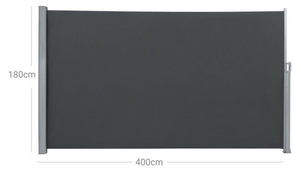 Oldalsó terasznapellenző, belátásgátló, szürke, 280 g/m² 180 x 400 cm