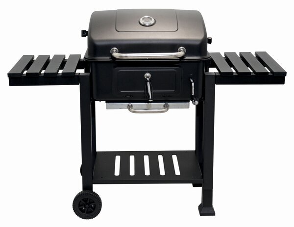 KLUGMEISTER FT01-017 faszenes grillsütő, acél anyagból (fedéllel), hamutartóval, fedővel és kerekekkel, főzőfelület 54x43 cm