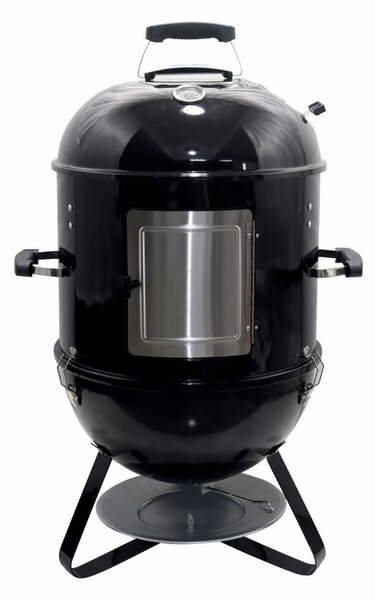Füstölő faszenes grillsütővel KLUGMEISTER KY8560LD, acél anyag, grillsütő átmérője 44 cm, méretek 62x49x96 cm