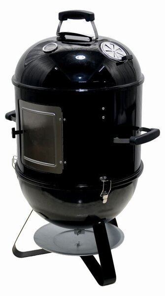 Füstölő faszenes grillsütővel KLUGMEISTER KY8560LD, acél anyag, grillsütő átmérője 44 cm, méretek 62x49x96 cm