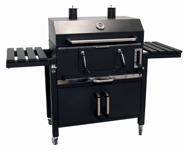 KLUGMEISTER FT01-070 faszenes grillsütő, acél anyagból (fedéllel), fedővel és kerekekkel, főzőfelület 72x43 cm