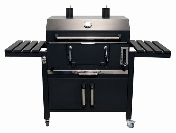KLUGMEISTER FT01-070 faszenes grillsütő, acél anyagból (fedéllel), fedővel és kerekekkel, főzőfelület 72x43 cm