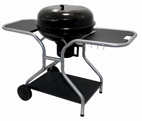 KLUGMEISTER KY22020T faszenes grillsütő, acél anyagból, fedővel és kerekekkel, főzési magasság 78 cm, méretek 133x67x98 cm