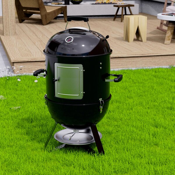 Füstölő faszenes grillsütővel KLUGMEISTER KY8560LD, acél anyag, grillsütő átmérője 44 cm, méretek 62x49x96 cm