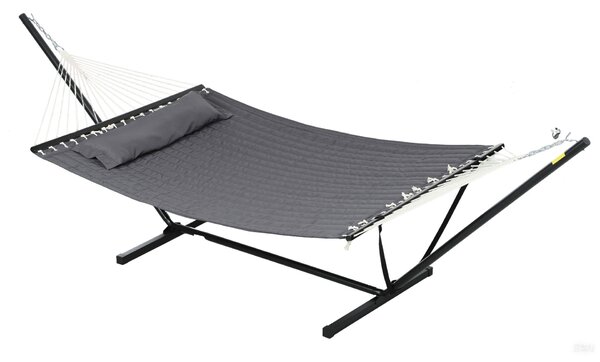 Outsunny Hordozható kerti függőágy beépített párnával, pamutból, poliészterből és acélból, 368x93x110 cm, sötétszürke