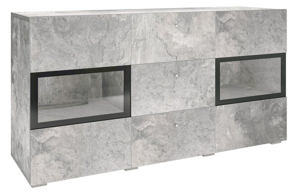Komód Serodeu 101, Edzett üveg, Laminált forgácslap, 70x132x39cm, Beton
